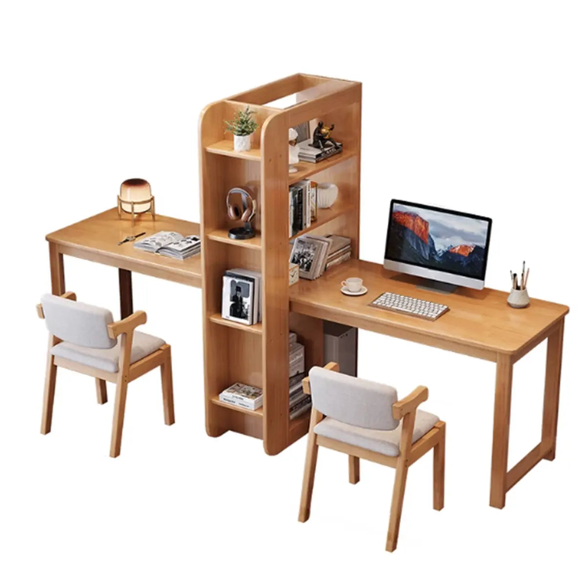 Natural Rubberwood Tableside Storage Writing Desk Image - 7