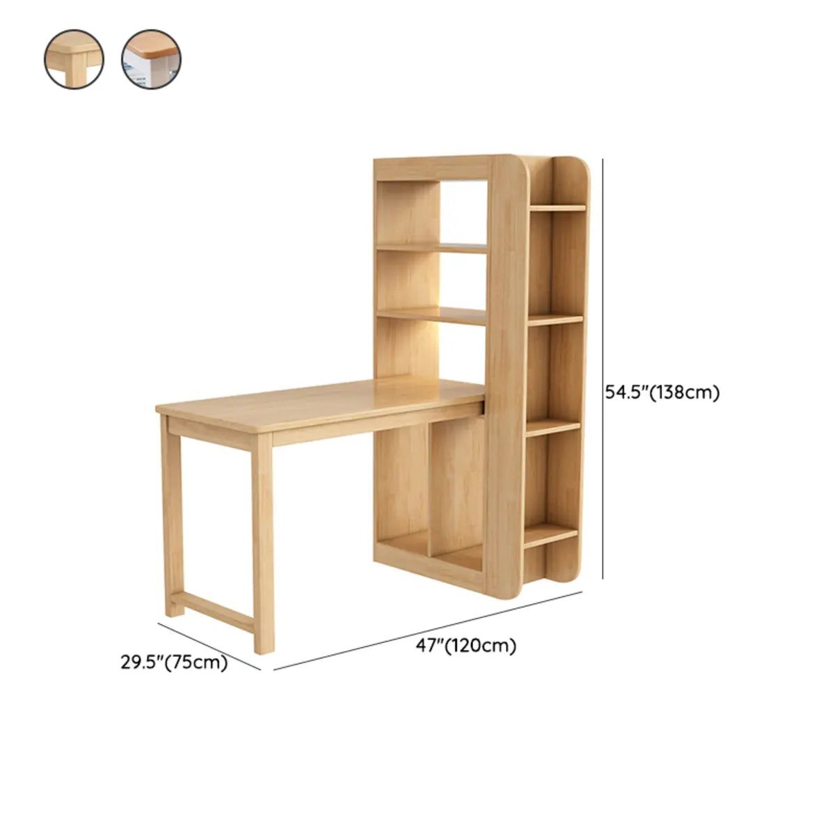 Natural Rubberwood Tableside Storage Writing Desk