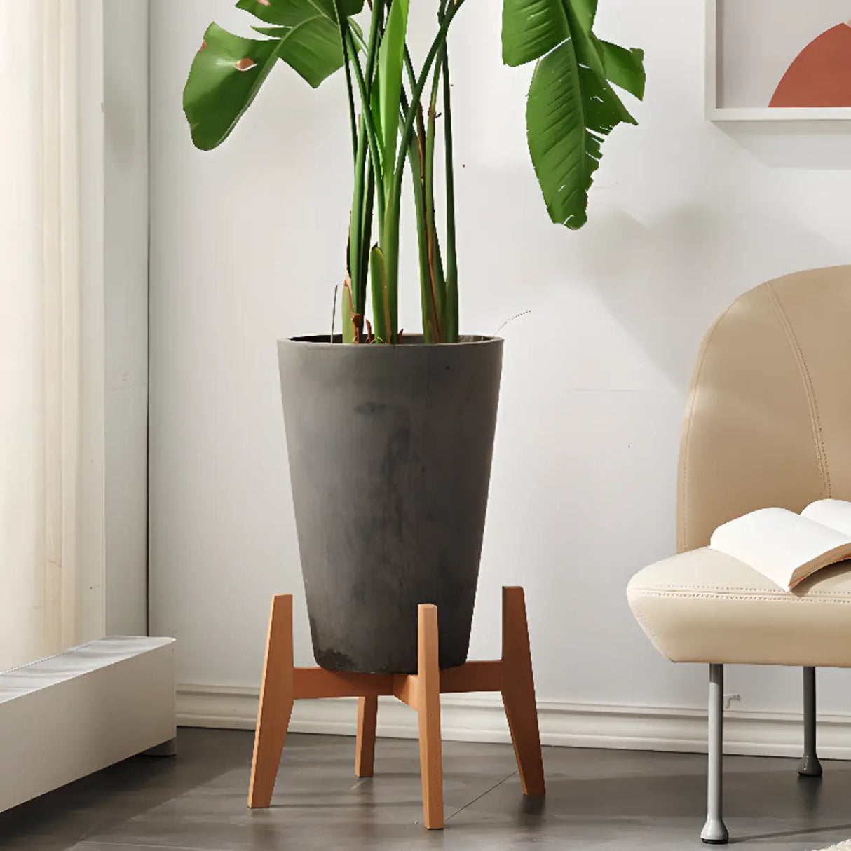 Natural Square Beech Wood Tetrapod Small Plant Stand Image - 8