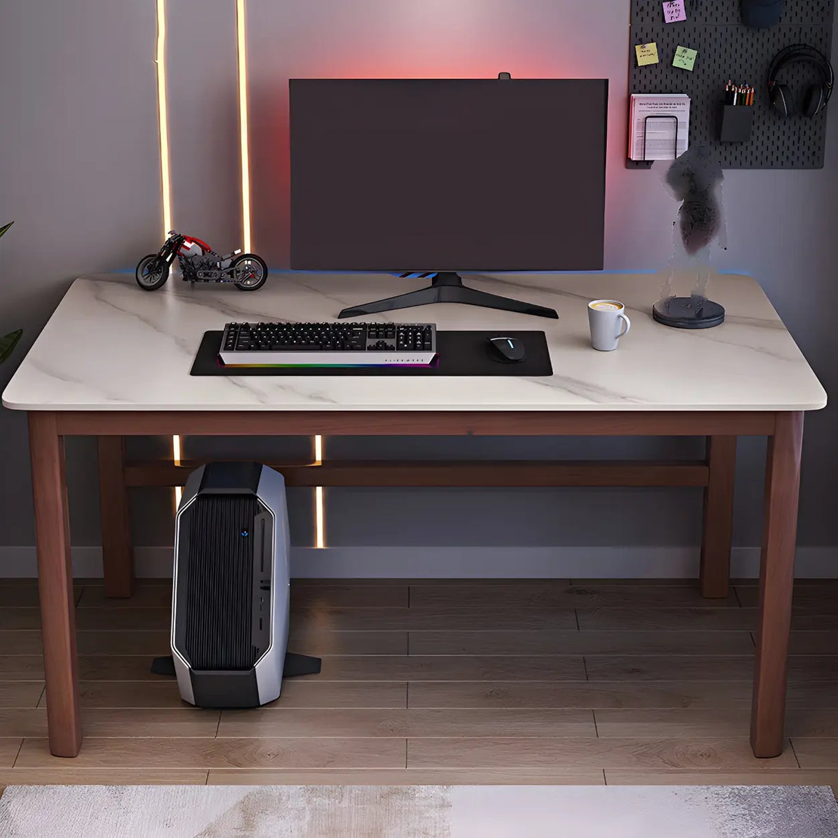 Natural Stone Rectangle Rubberwood Standard Gaming Desk Image - 16