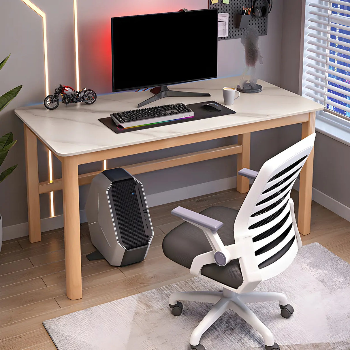 Natural Stone Rectangle Rubberwood Standard Gaming Desk Image - 1