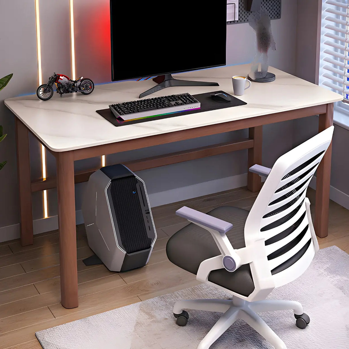 Natural Stone Rectangle Rubberwood Standard Gaming Desk Image - 4