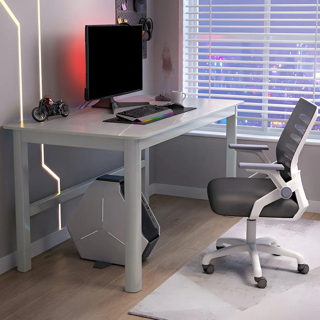 Natural Stone Rectangle Rubberwood Standard Gaming Desk Image - 8