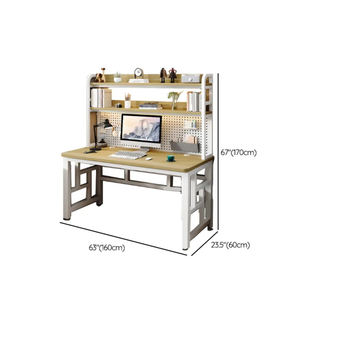 Natural Timber Finish Computer Desk with Shelves Image - 12