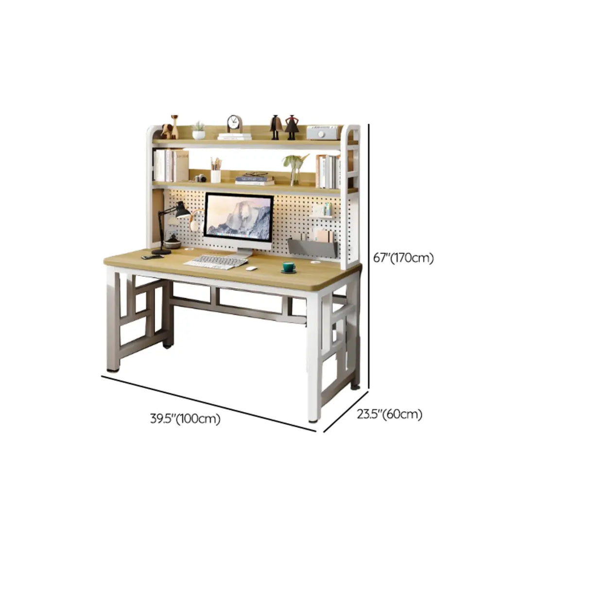 Natural Timber Finish Computer Desk with Shelves Image - 9