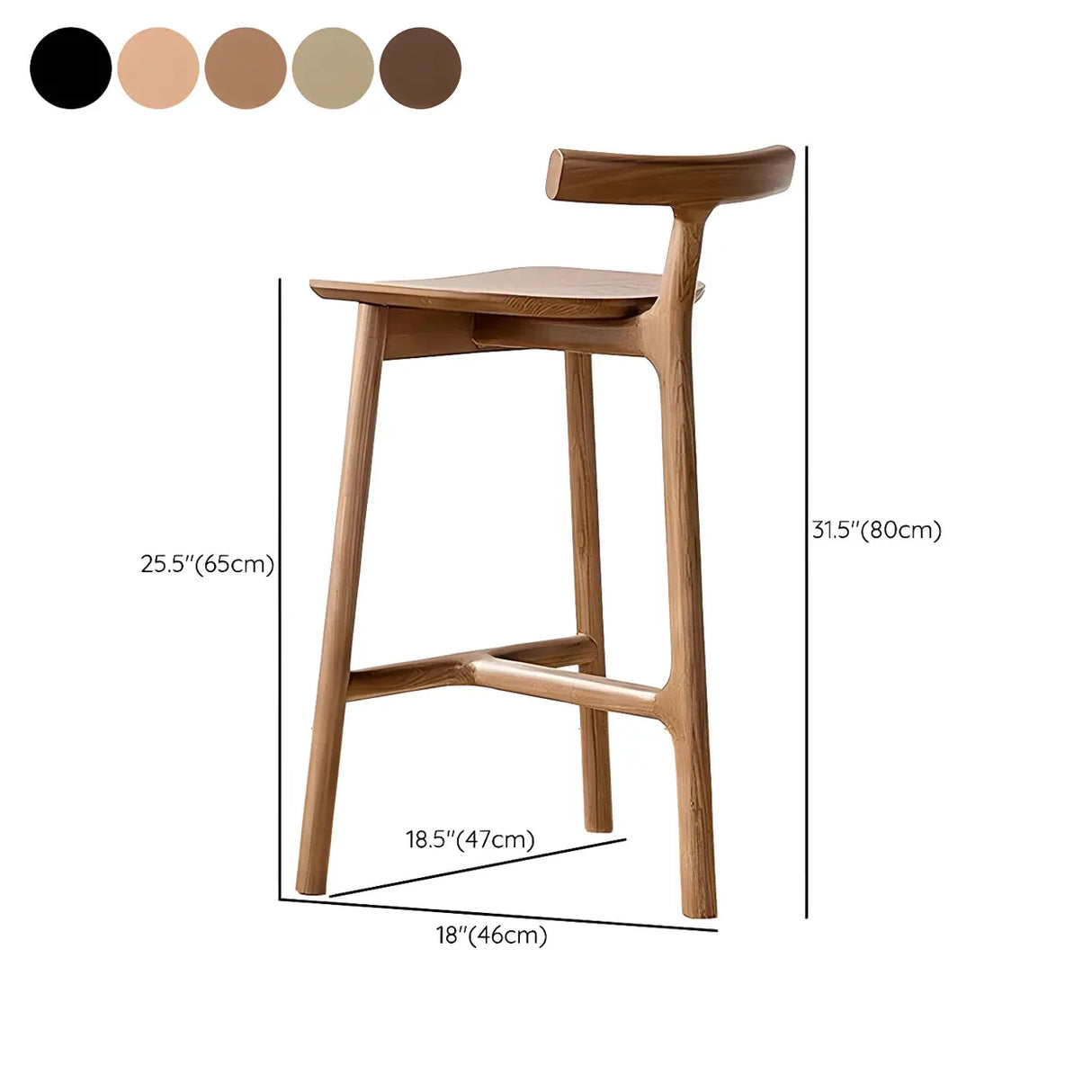 Natural Tripod Ash Wood Fabric Seating Armless Bar Stool Image - 19