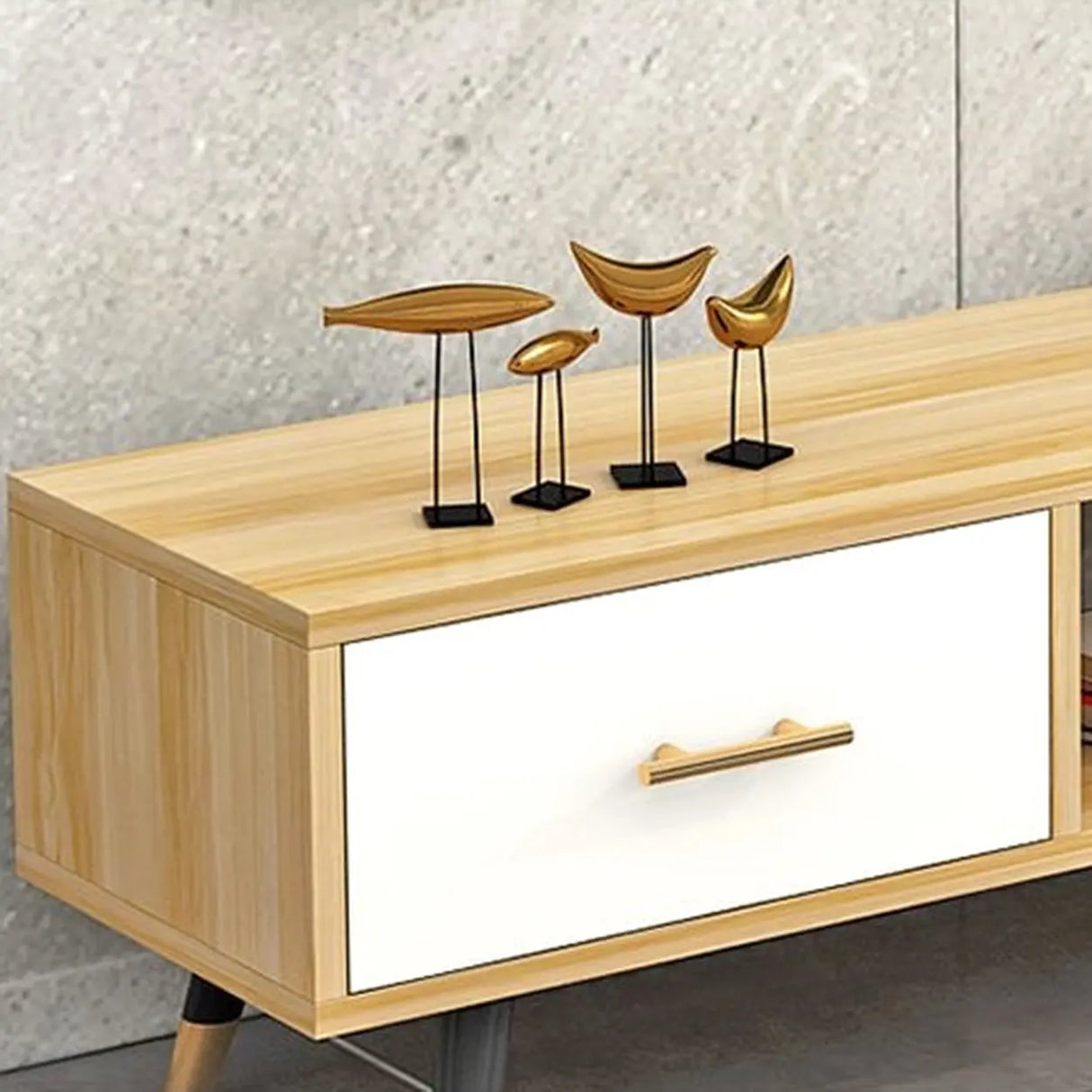 Natural-White Open Storage Drawers Rectangle TV Stand Image - 14