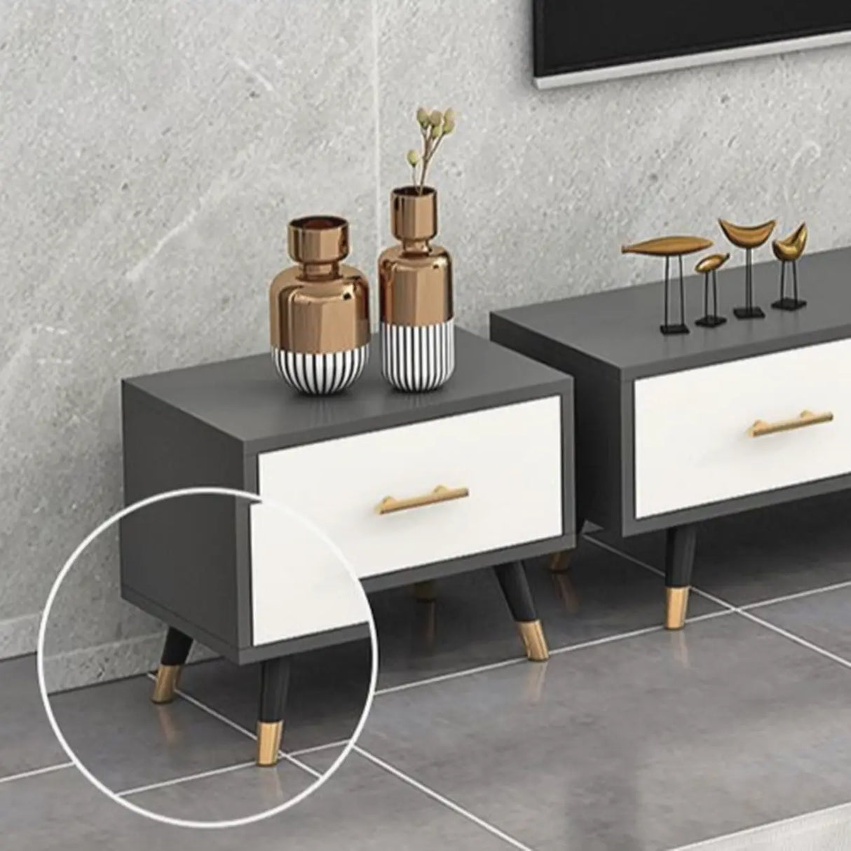 Natural-White Open Storage Drawers Rectangle TV Stand Image - 17