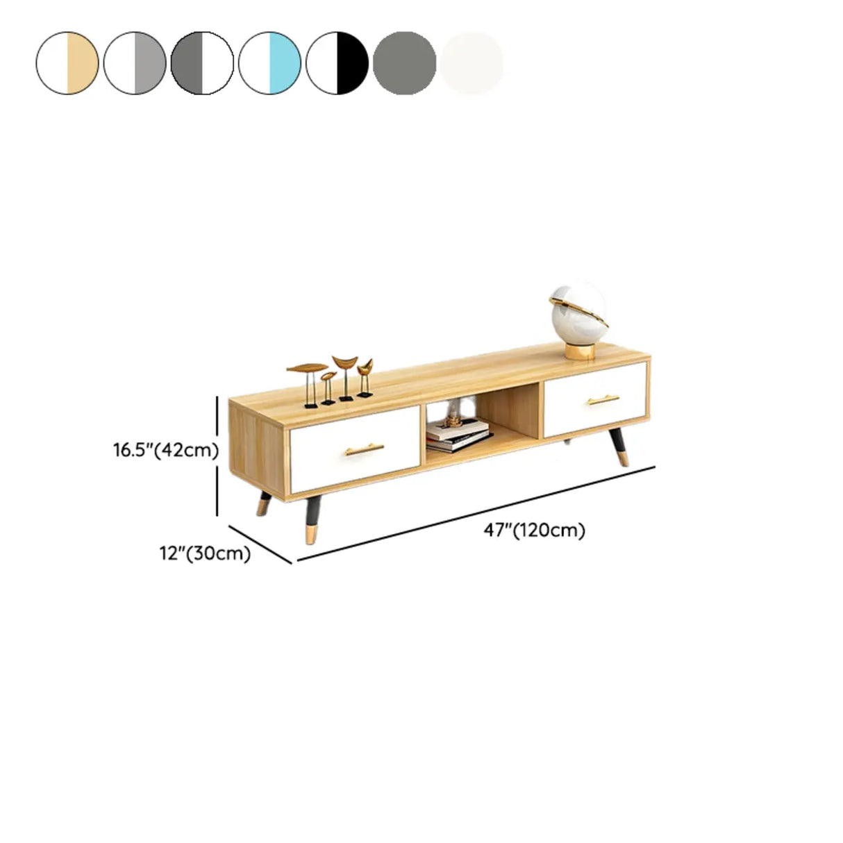 Natural-White Open Storage Drawers Rectangle TV Stand