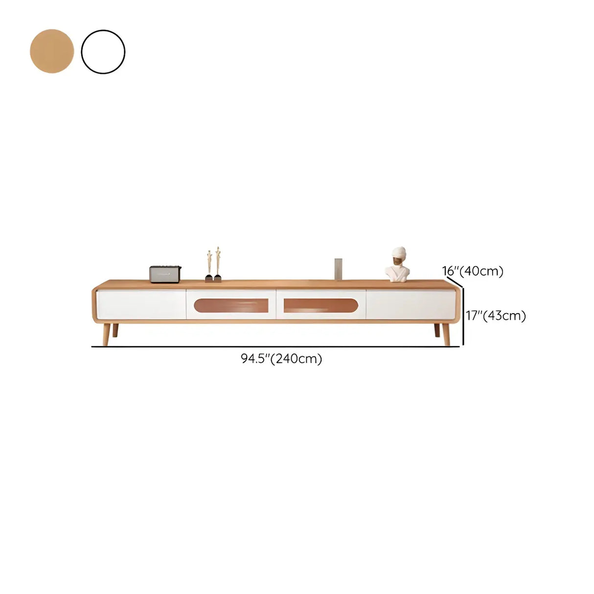 Natural-White Wooden Drawers Cabinet Long TV Stand Image - 23