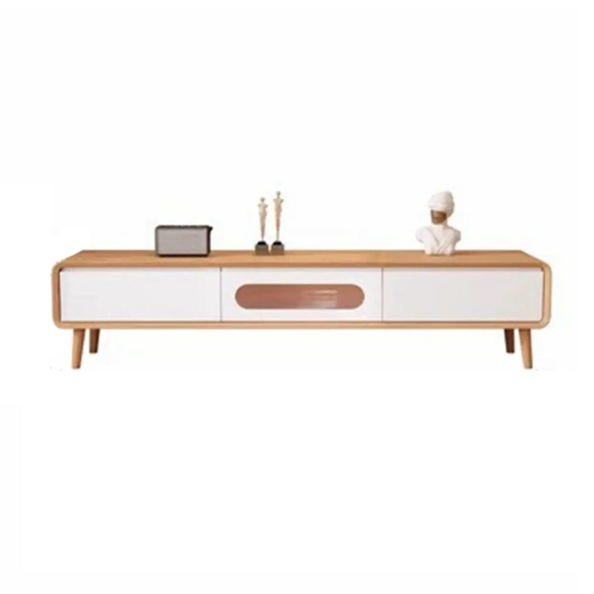 Natural-White Wooden Drawers Cabinet Long TV Stand Image - 5