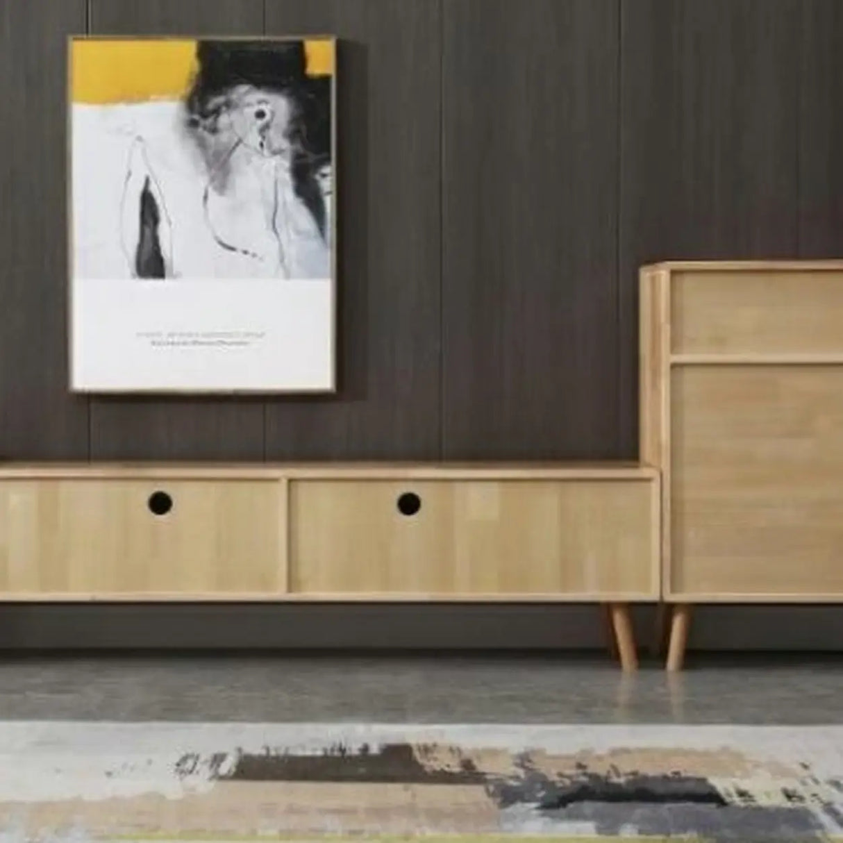 Natural White Wooden Open Storage Drawers TV Stand Image - 12