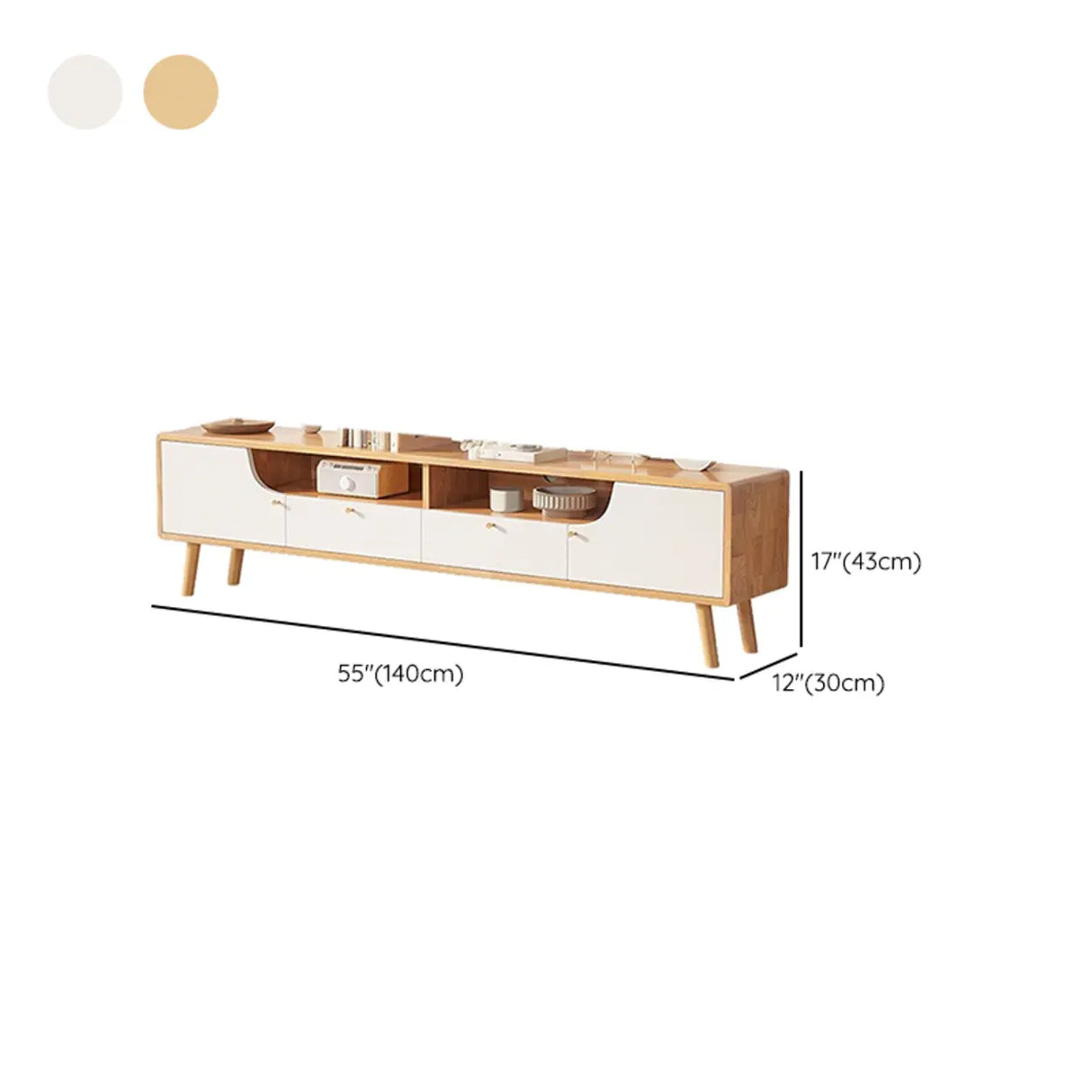 Natural White Wooden Open Storage Drawers TV Stand Image - 14