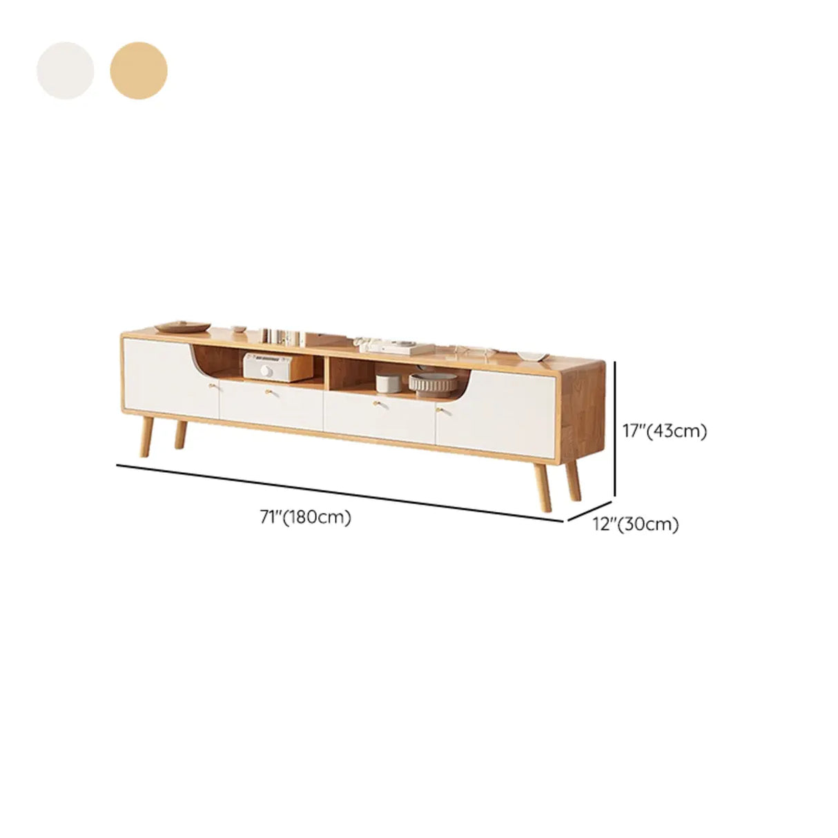 Natural White Wooden Open Storage Drawers TV Stand Image - 16