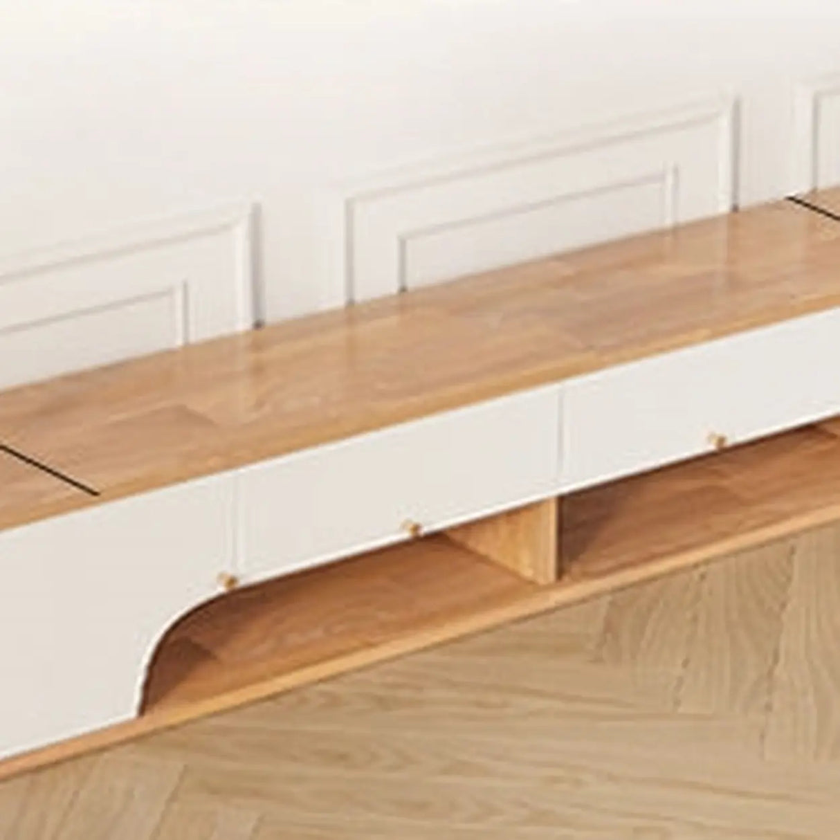 Natural White Wooden Open Storage Drawers TV Stand Image - 8