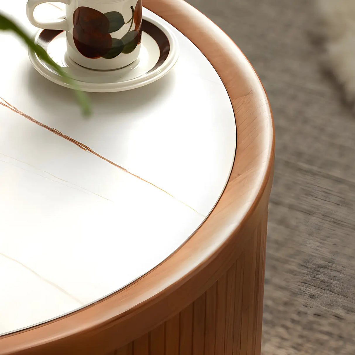 Natural-White Wooden Round Coffee Table with Storage Image - 12