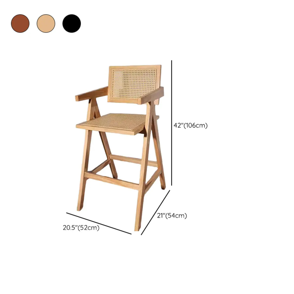 Natural Wicker Rattan Wooden Square Bar Stool with Back Image - 15