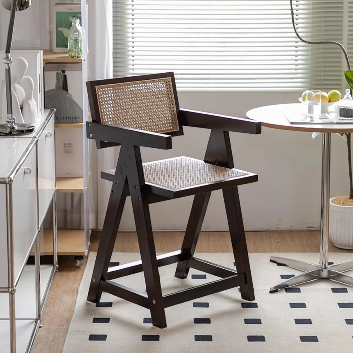 Natural Wicker Rattan Wooden Square Bar Stool with Back Image - 7