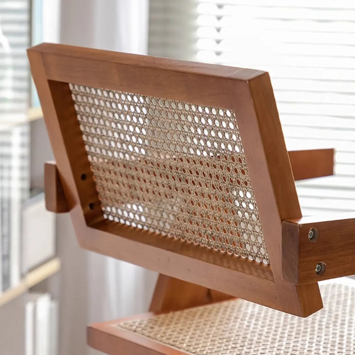 Natural Wicker Rattan Wooden Square Bar Stool with Back Image - 10