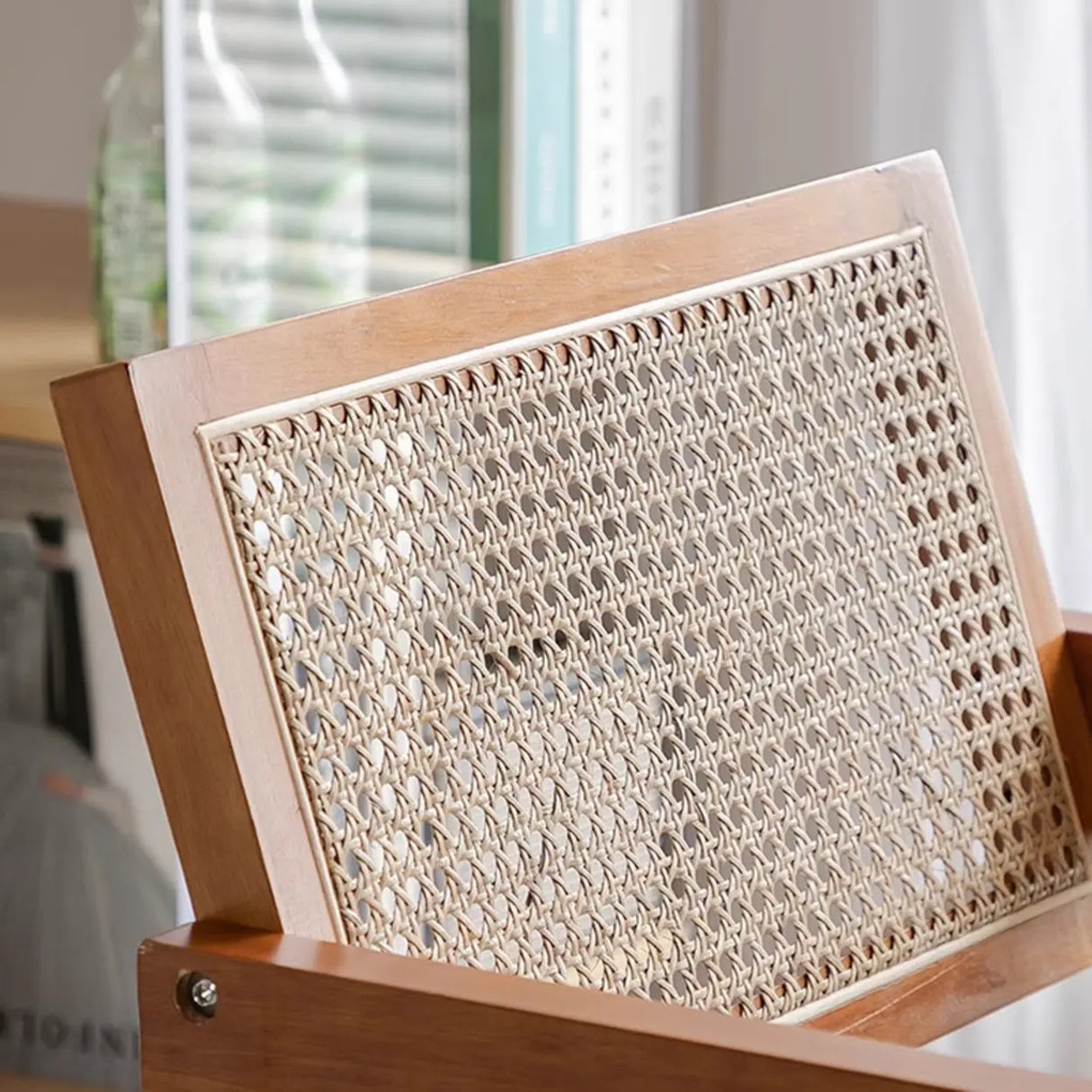 Natural Wicker Rattan Wooden Square Bar Stool with Back Image - 11