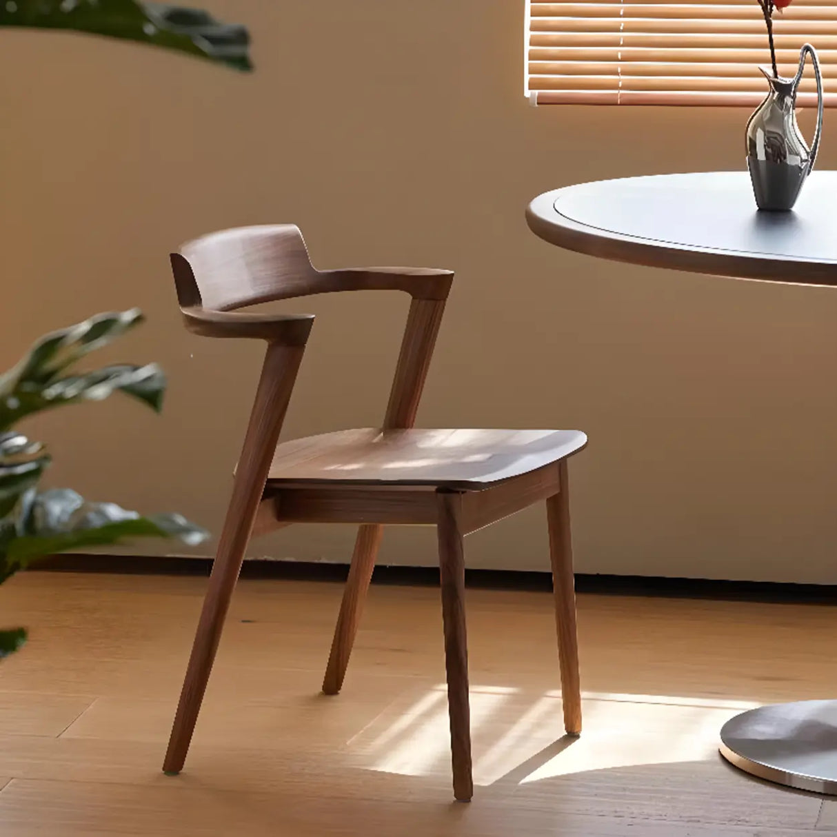 Natural Wood Armless Faux Leather Dining Chair Walnut Image - 1