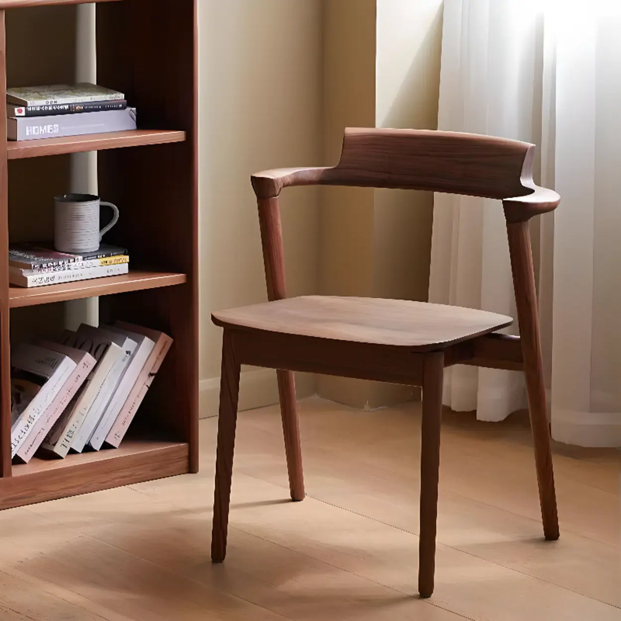 Natural Wood Armless Faux Leather Dining Chair Walnut Image - 9