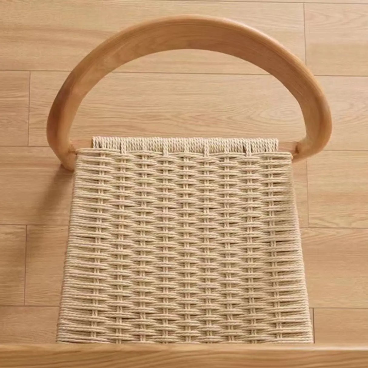 Natural Wood Braided Rope Seat Armless Dining Chair Image - 13