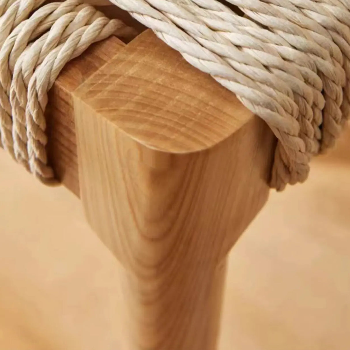 Natural Wood Braided Rope Seat Armless Dining Chair Image - 14
