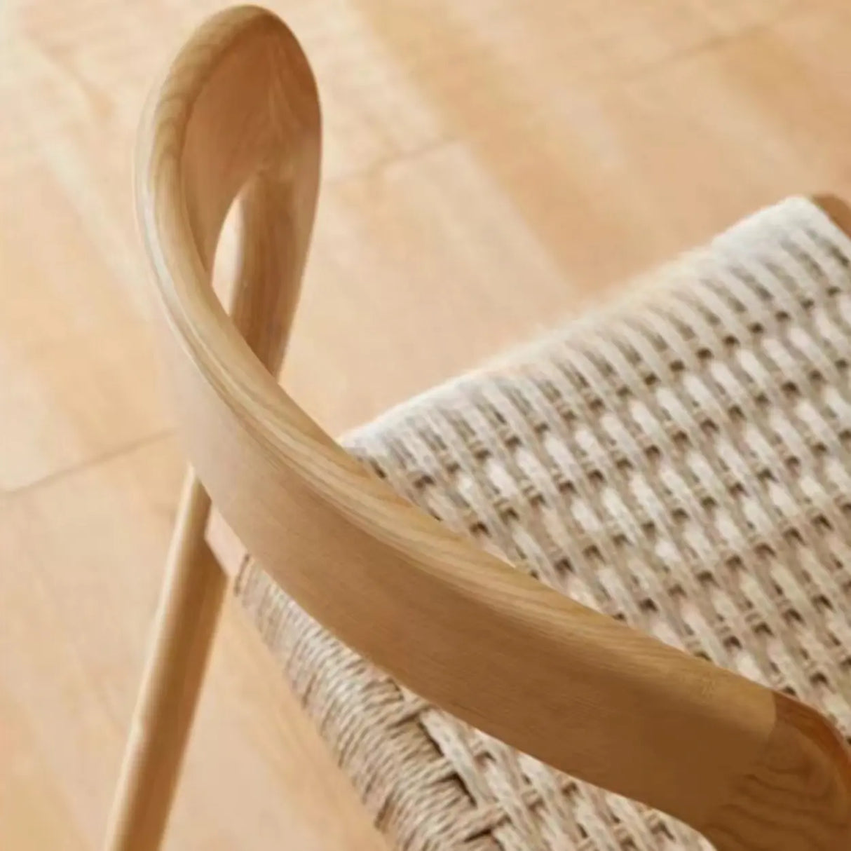Natural Wood Braided Rope Seat Armless Dining Chair Image - 15