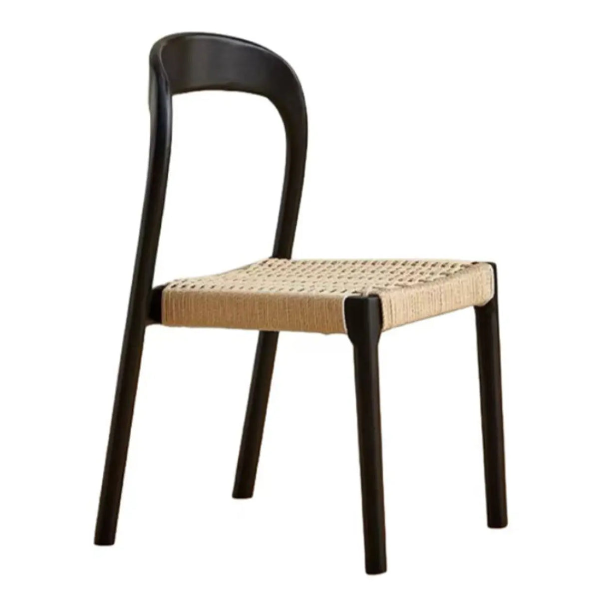 Natural Wood Braided Rope Seat Armless Dining Chair Image - 3