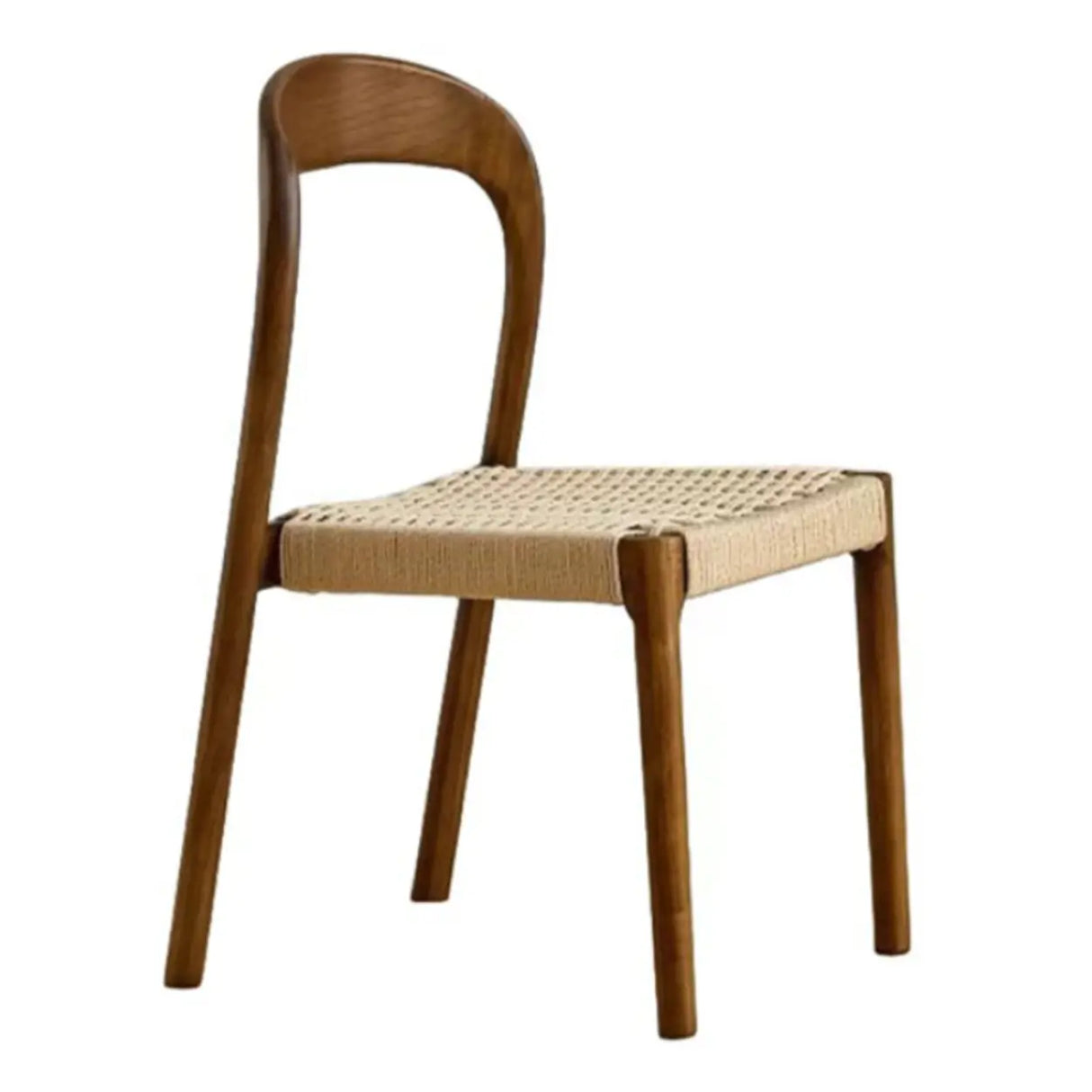 Natural Wood Braided Rope Seat Armless Dining Chair Image - 5