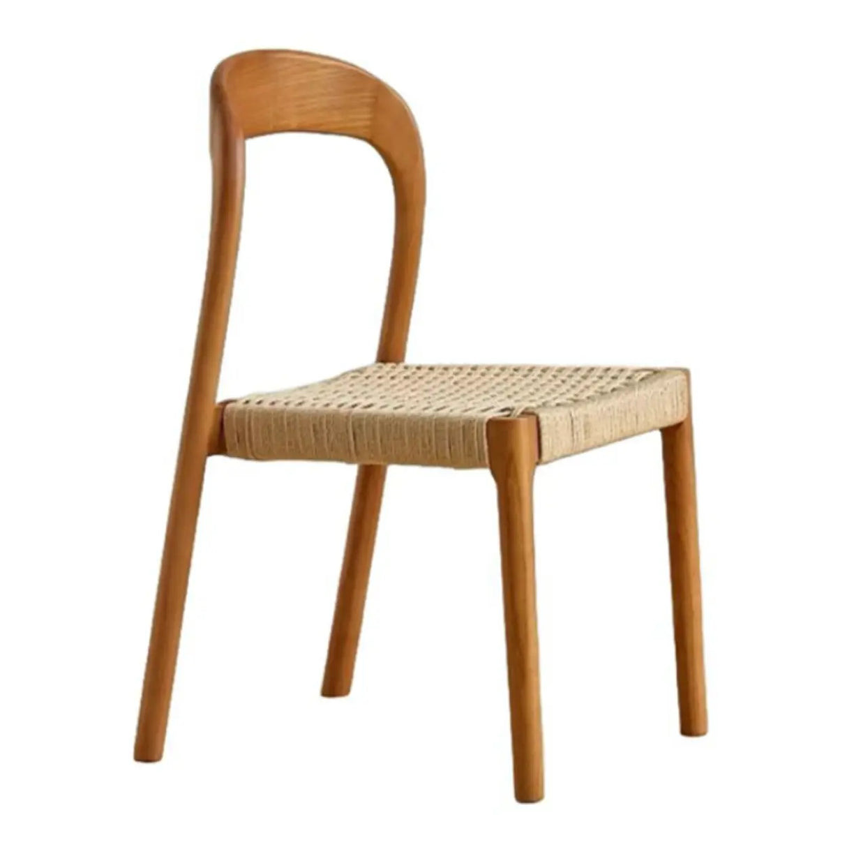 Natural Wood Braided Rope Seat Armless Dining Chair Image - 7
