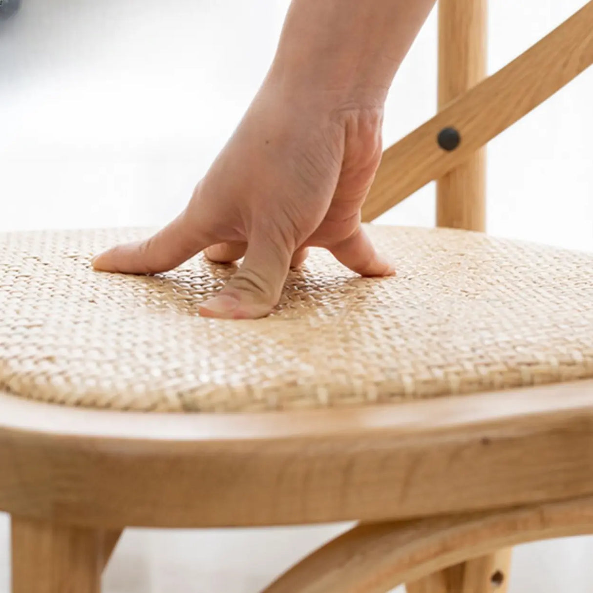 Natural Wood Cross Back Armless Dining Chair Cherry Image - 10