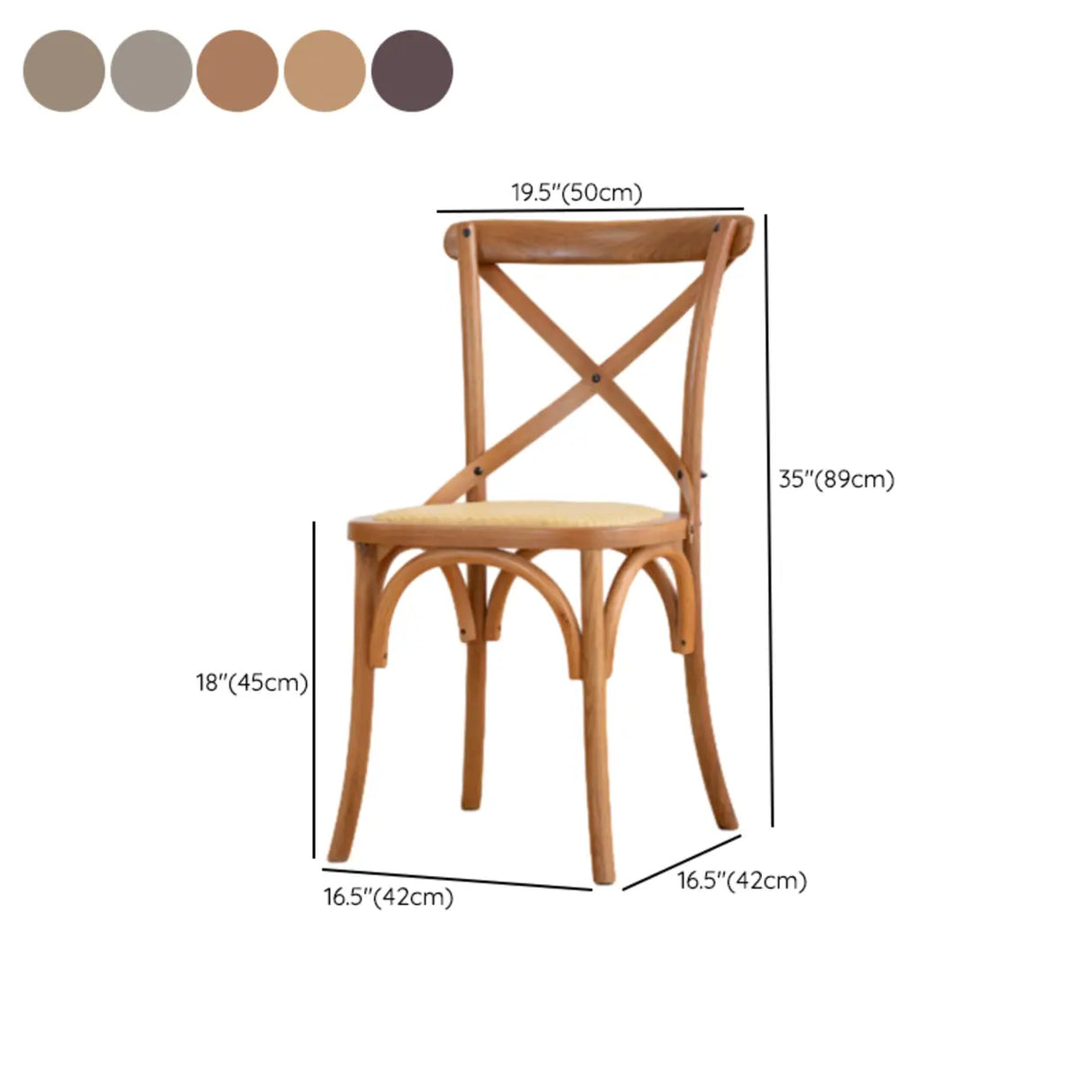 Natural Wood Cross Back Armless Dining Chair Cherry