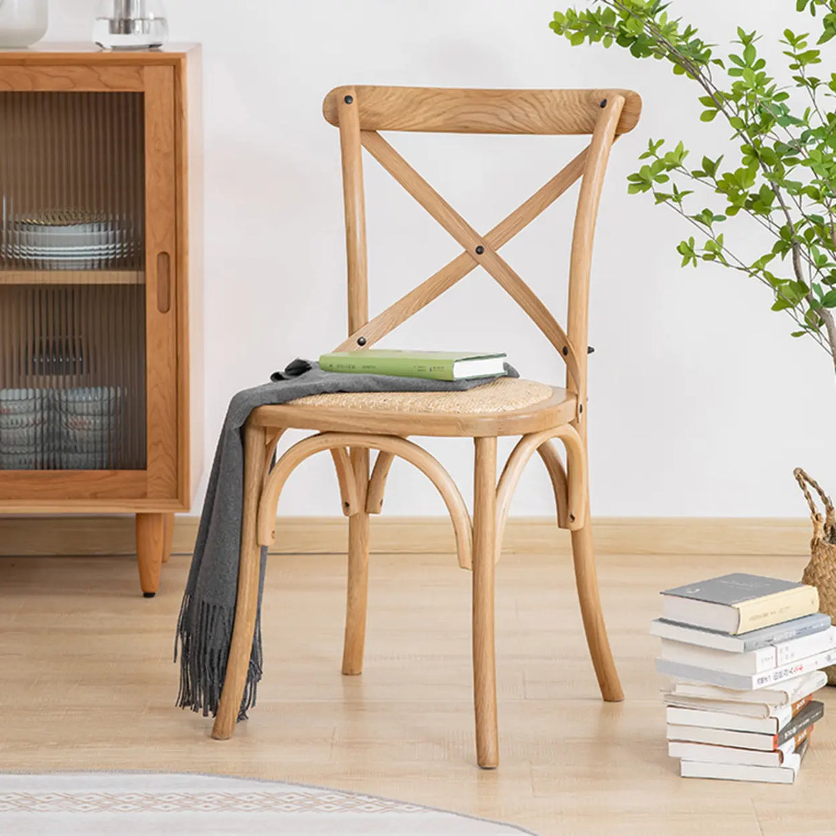 Natural Wood Cross Back Armless Dining Chair Cherry Image - 1