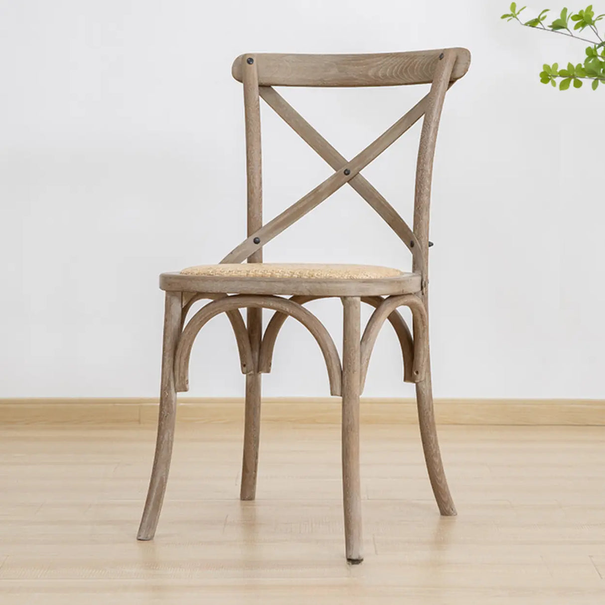 Natural Wood Cross Back Armless Dining Chair Cherry Image - 2