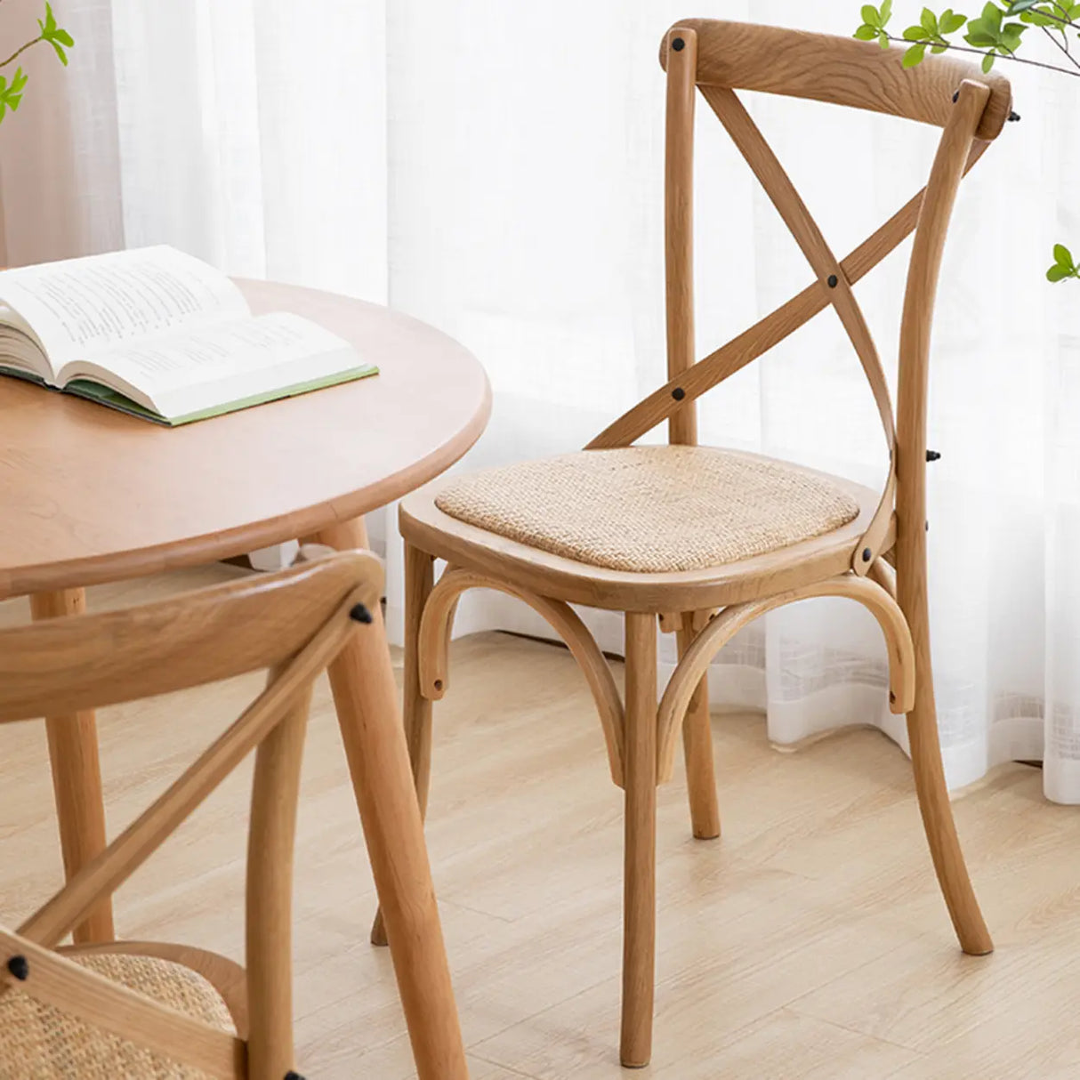 Natural Wood Cross Back Armless Dining Chair Cherry Image - 4