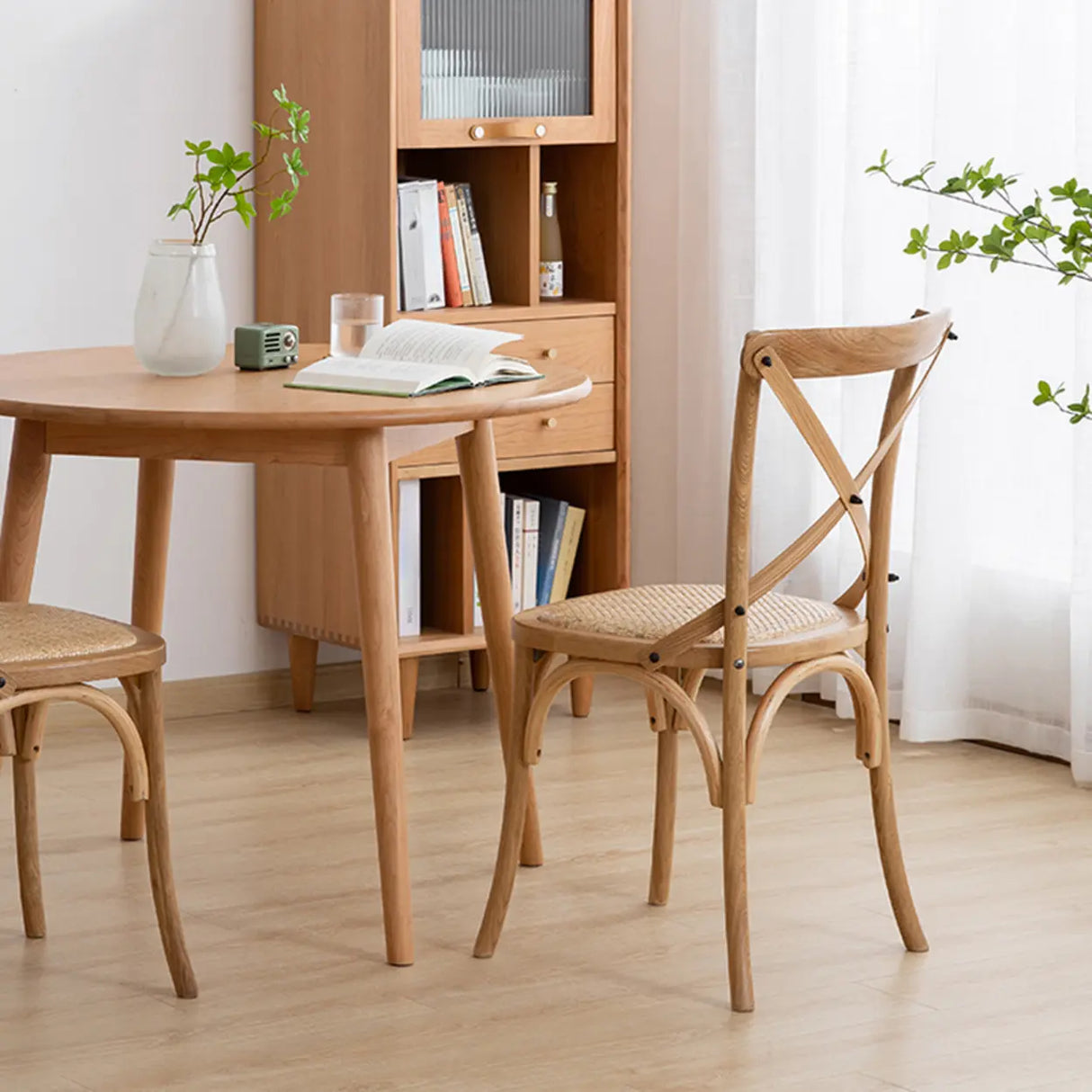 Natural Wood Cross Back Armless Dining Chair Cherry Image - 6