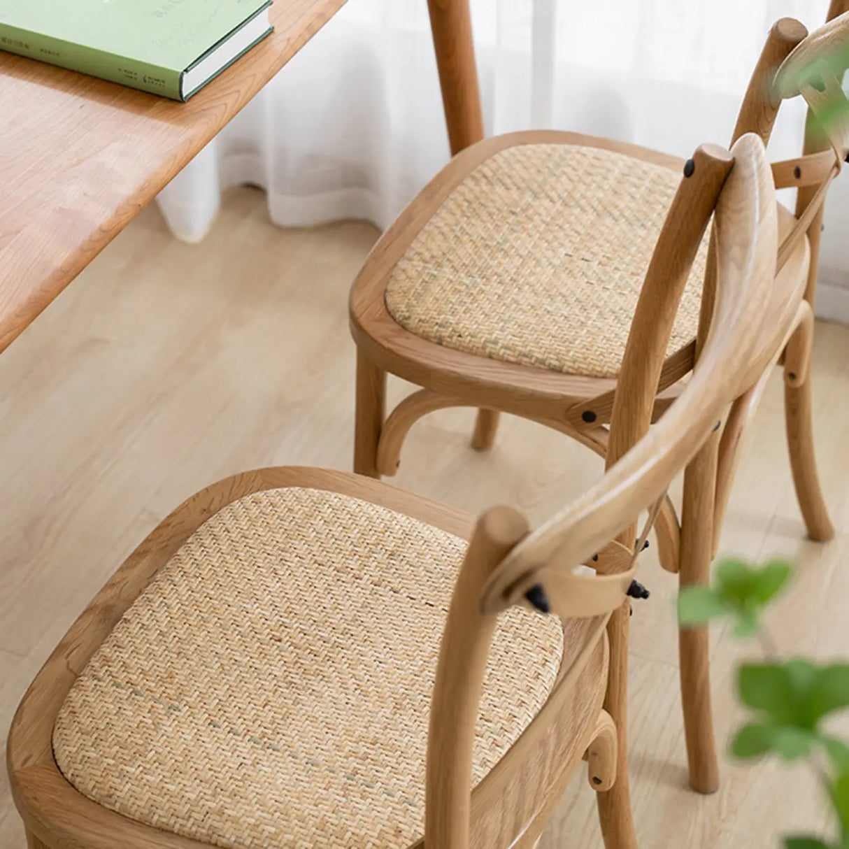 Natural Wood Cross Back Armless Dining Chair Cherry Image - 8