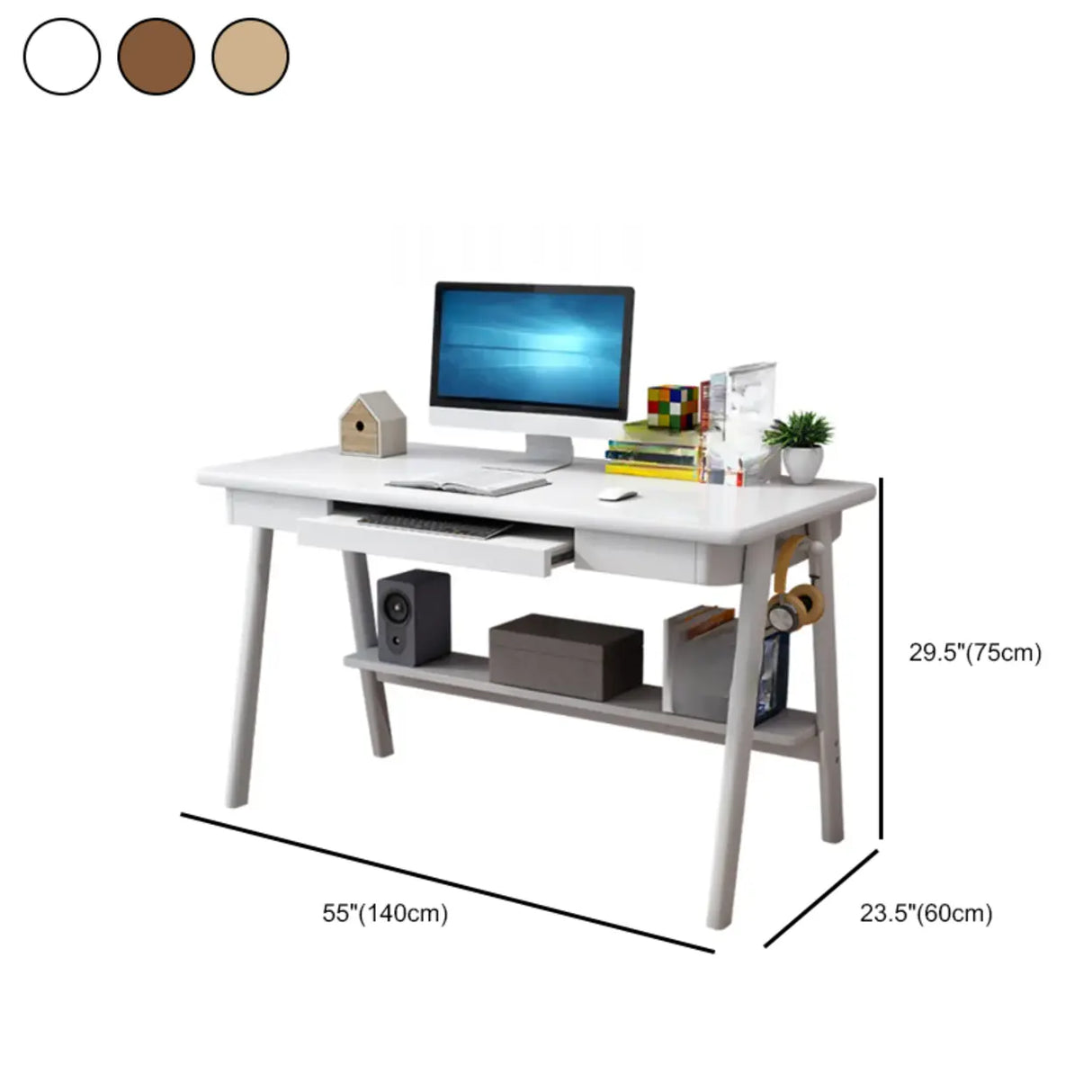 Natural Wood Desk Drawers Shelving and Keyboard Holder Image - 12