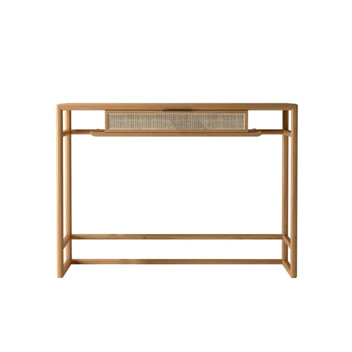 Natural Wood Display Rattan Insert Storage Console Table Image - 4
