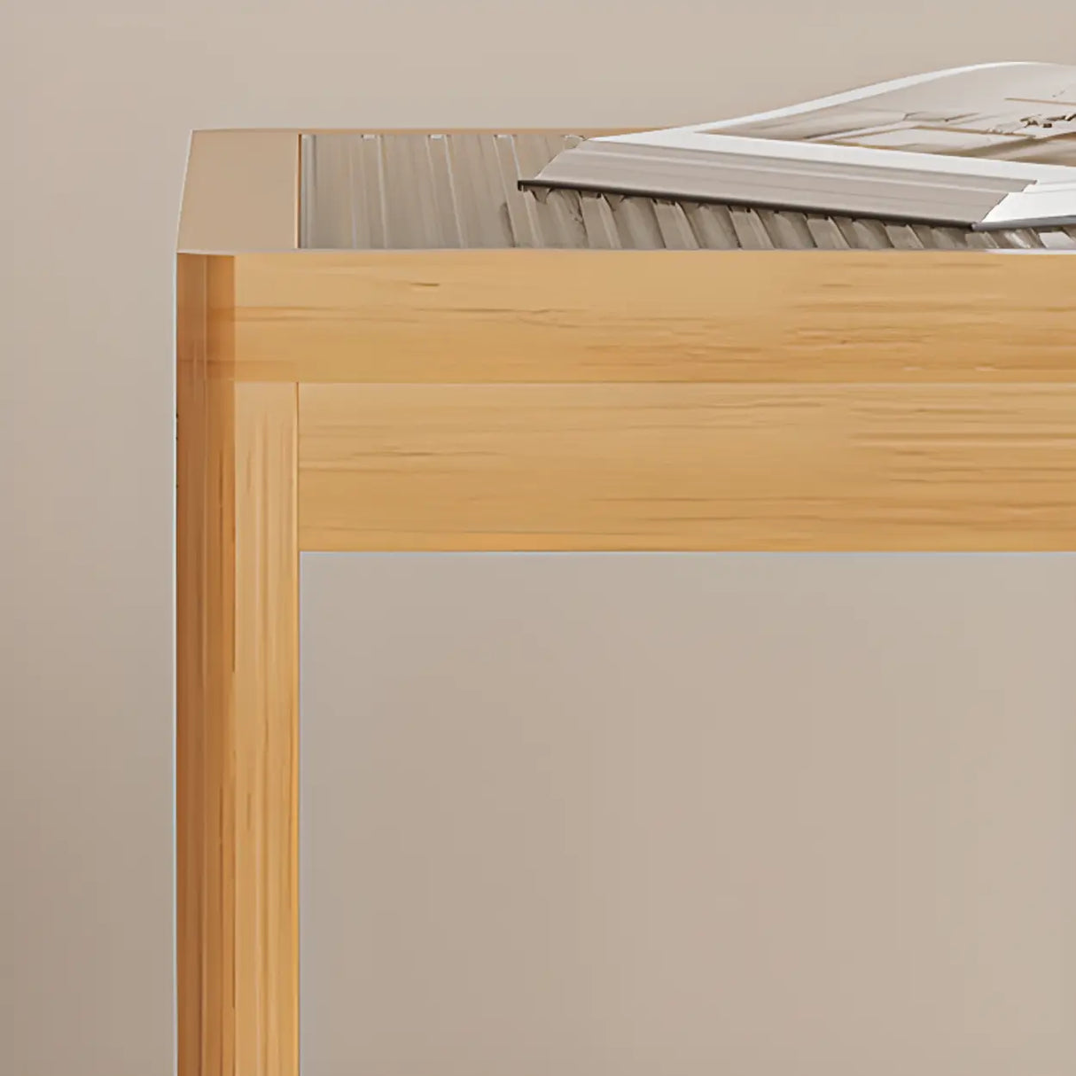 Natural Wood Frame Clear Glass Square Coffee Table Image - 10