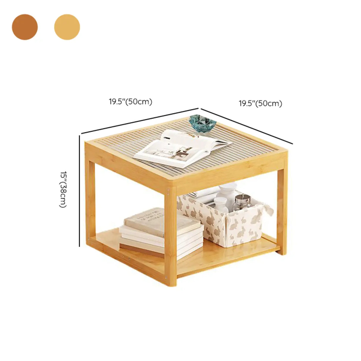 Natural Wood Frame Clear Glass Square Coffee Table