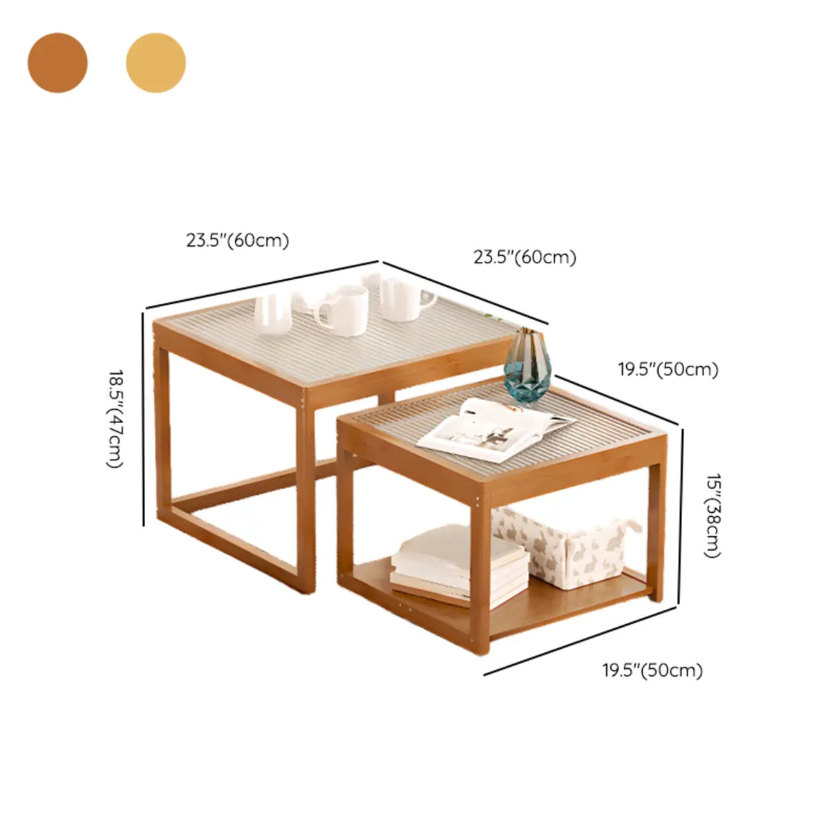 Natural Wood Frame Clear Glass Square Coffee Table Image - 14