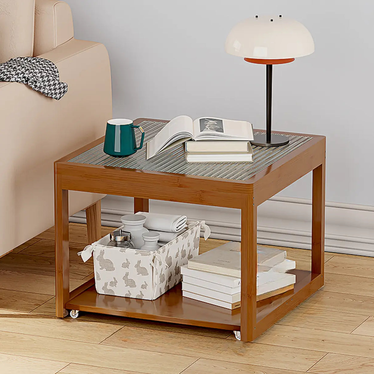 Natural Wood Frame Clear Glass Square Coffee Table Image - 4