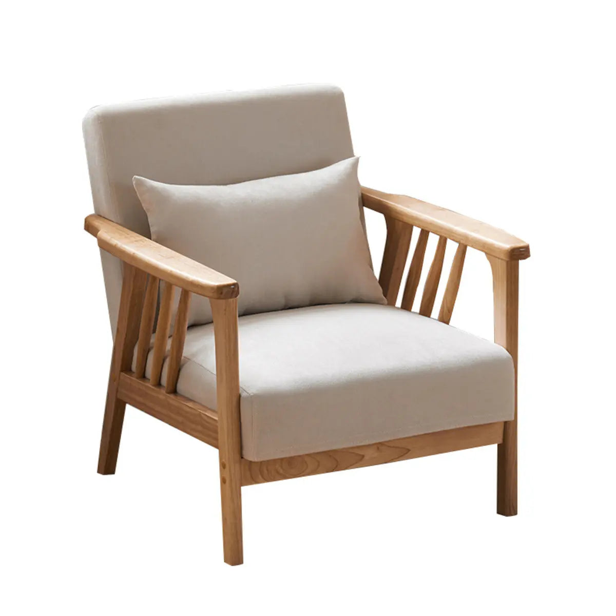 Natural Wood Frame Cotton Linen Fixed Back Arm Chair Image - 6