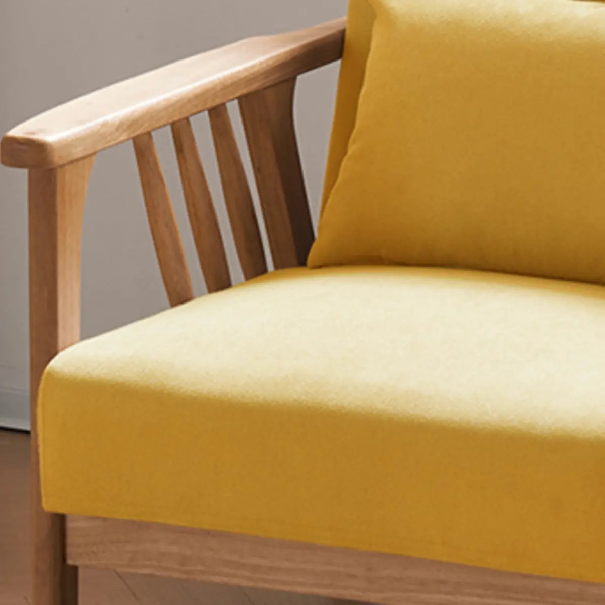 Natural Wood Frame Cotton Linen Fixed Back Arm Chair Image - 8