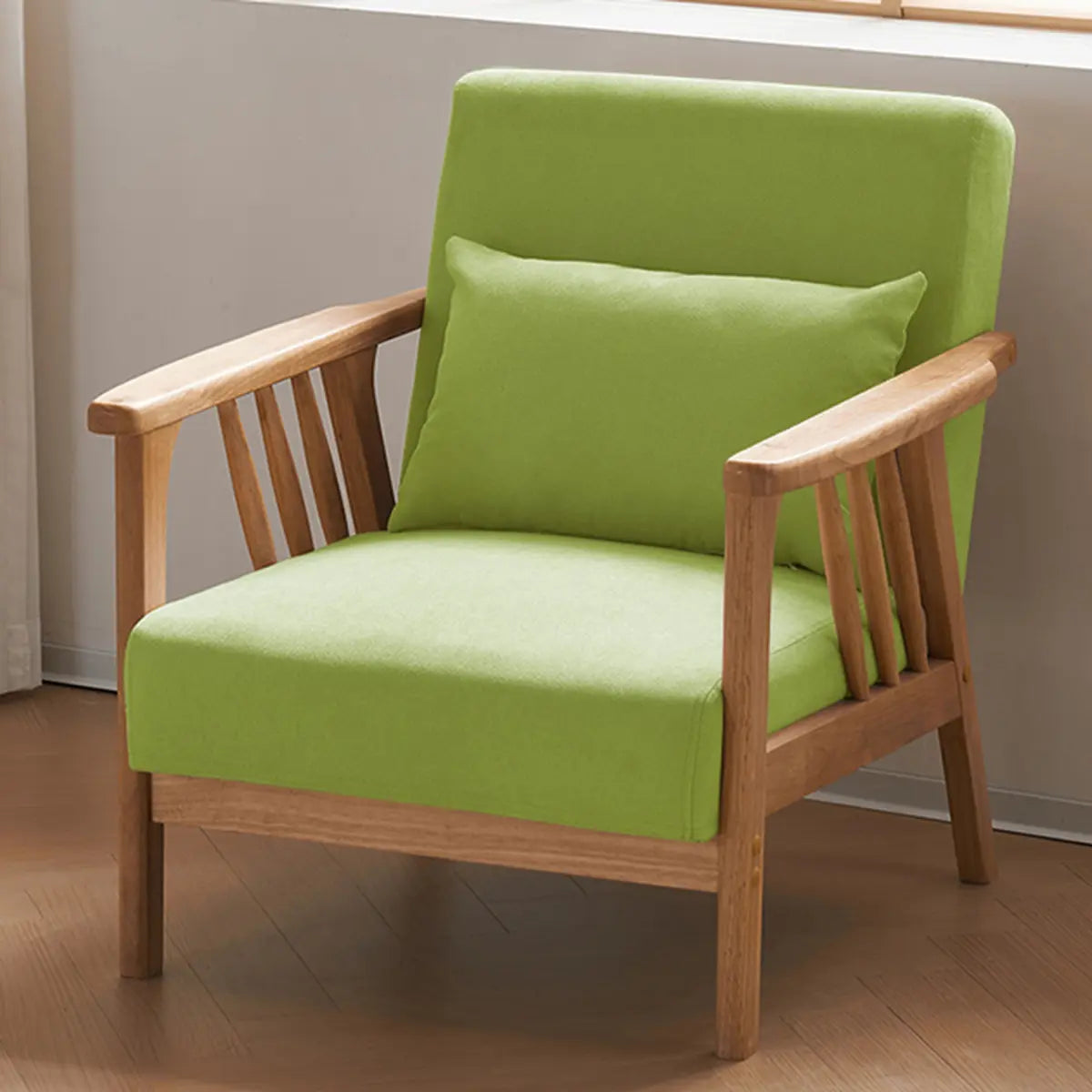 Natural Wood Frame Cotton Linen Fixed Back Arm Chair Image - 10