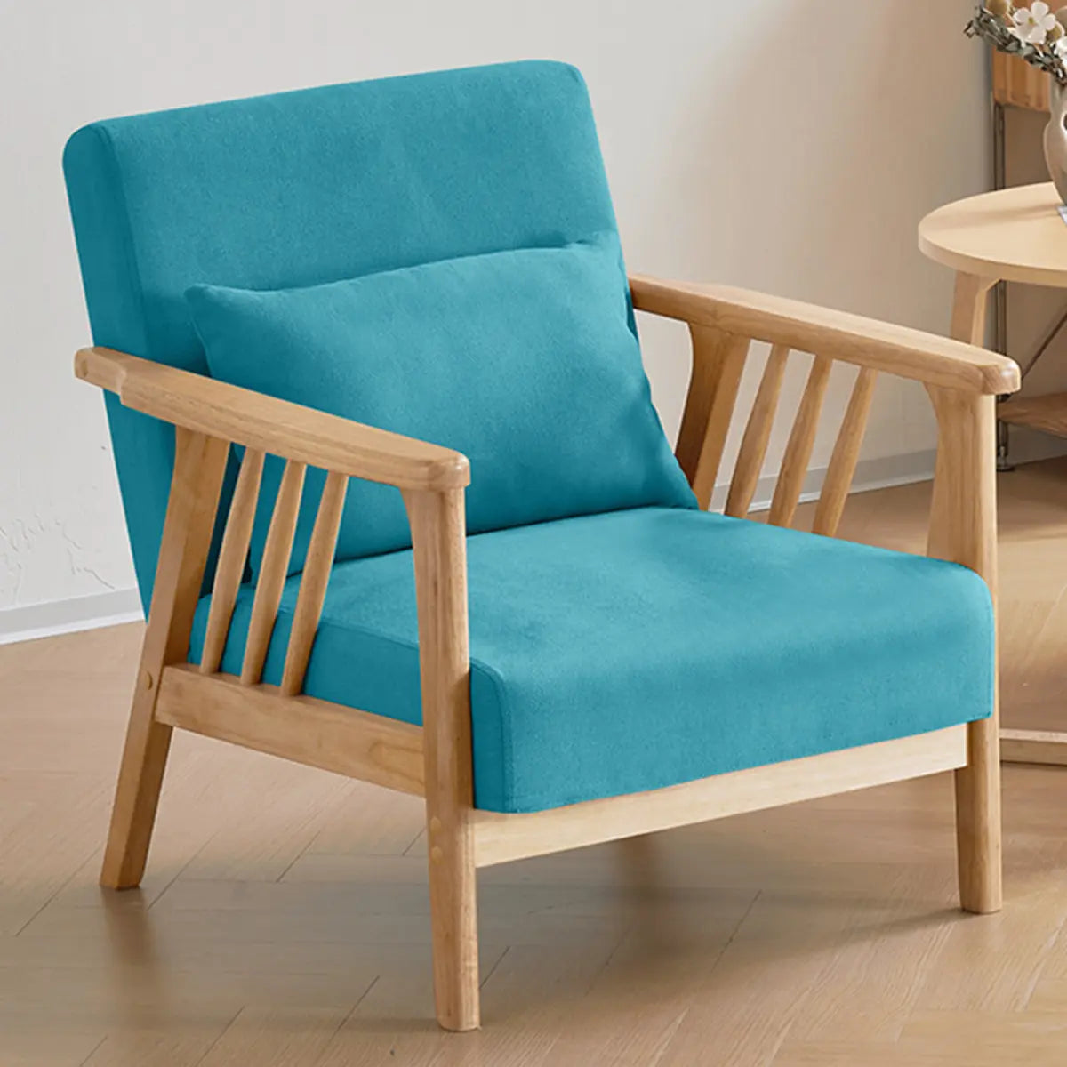 Natural Wood Frame Cotton Linen Fixed Back Arm Chair Image - 11