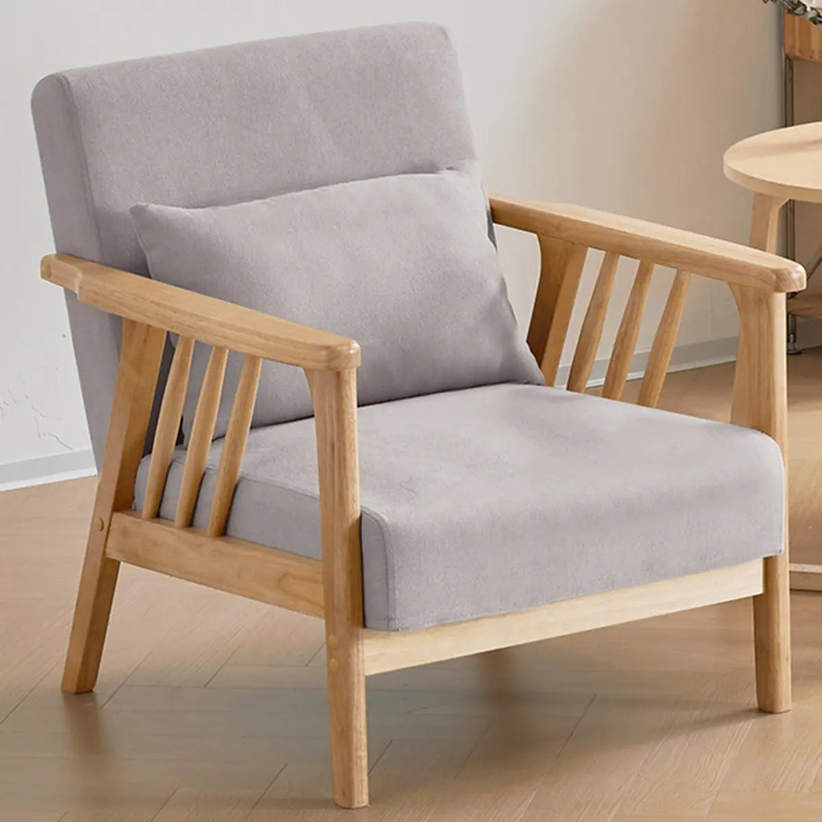 Natural Wood Frame Cotton Linen Fixed Back Arm Chair Image - 13